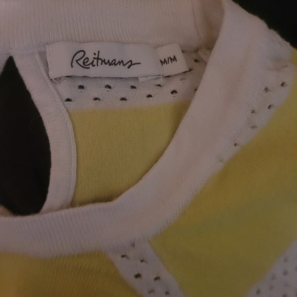 Reitmans Yellow and White Eyelet Detailed Striped Long Sleeve Top M - Picture 6 of 6